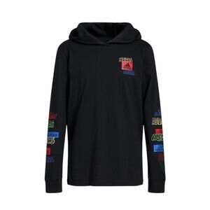 adidas Boy Long Sleeve Hooded Outline Logo T-Shirt Black Size Large 14-16 Hoodie